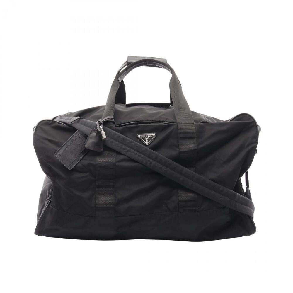 Prada PRADA Triangle Plate 2-Way Boston Bag Handbag Nylon Saffiano Leather Me...